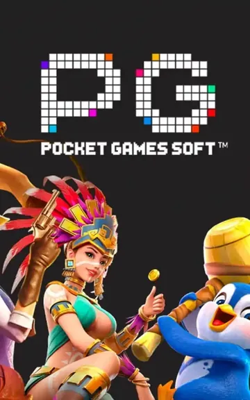 โลโก้ PG Pocket Games Soft พร้อมตัวละครเกมสล็อต